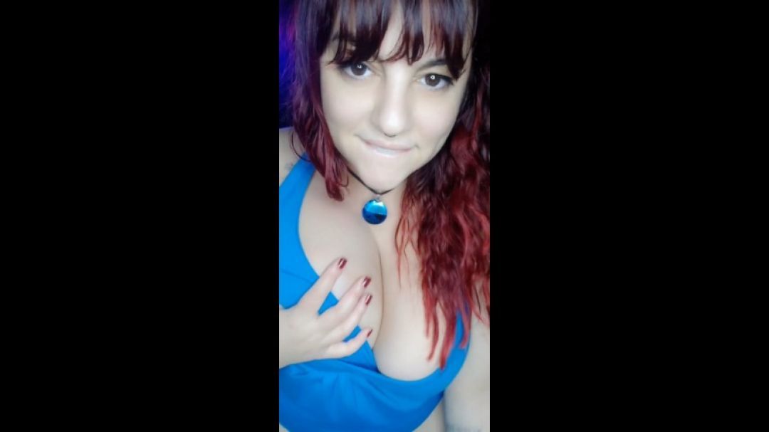 JOI with this curvaceous redhead in a blue halter dress