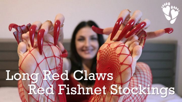 Long Red Claws &amp; Red Fishnet Stockings