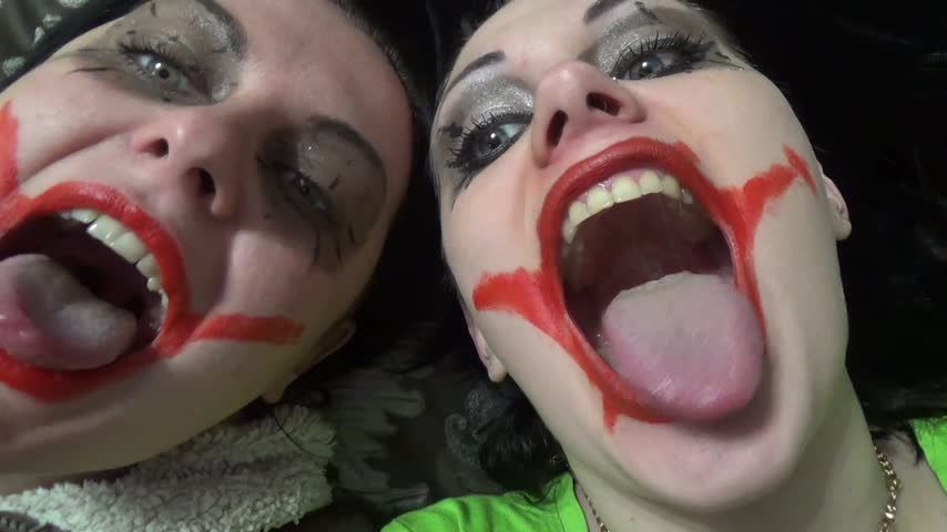 Two Crazy Clown Girls Dangle You Above