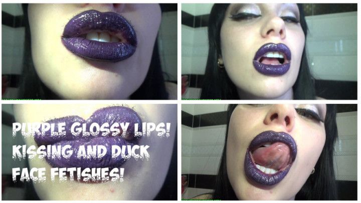 Purple glossy lips! Kissing and duck fac