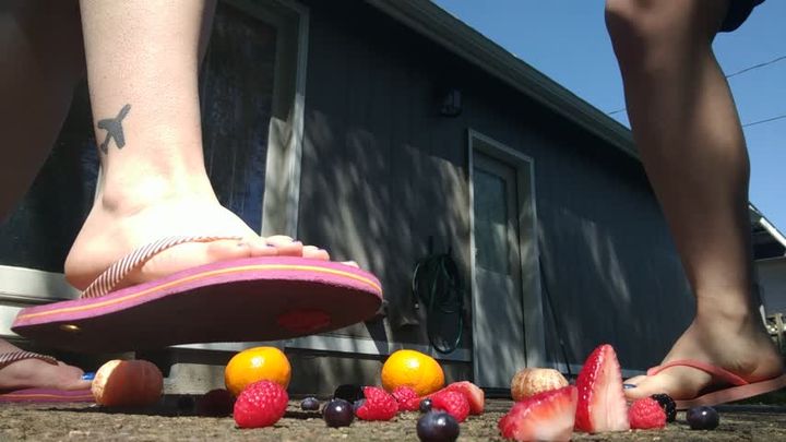 Squashing Fruit Bare Feet Girl Girl