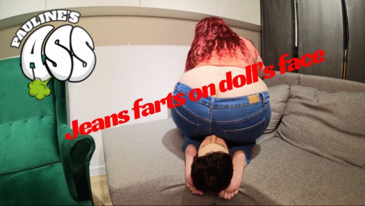 Jeans farts on doll's face