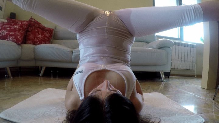 Pee Soaked White Yoga Outfit