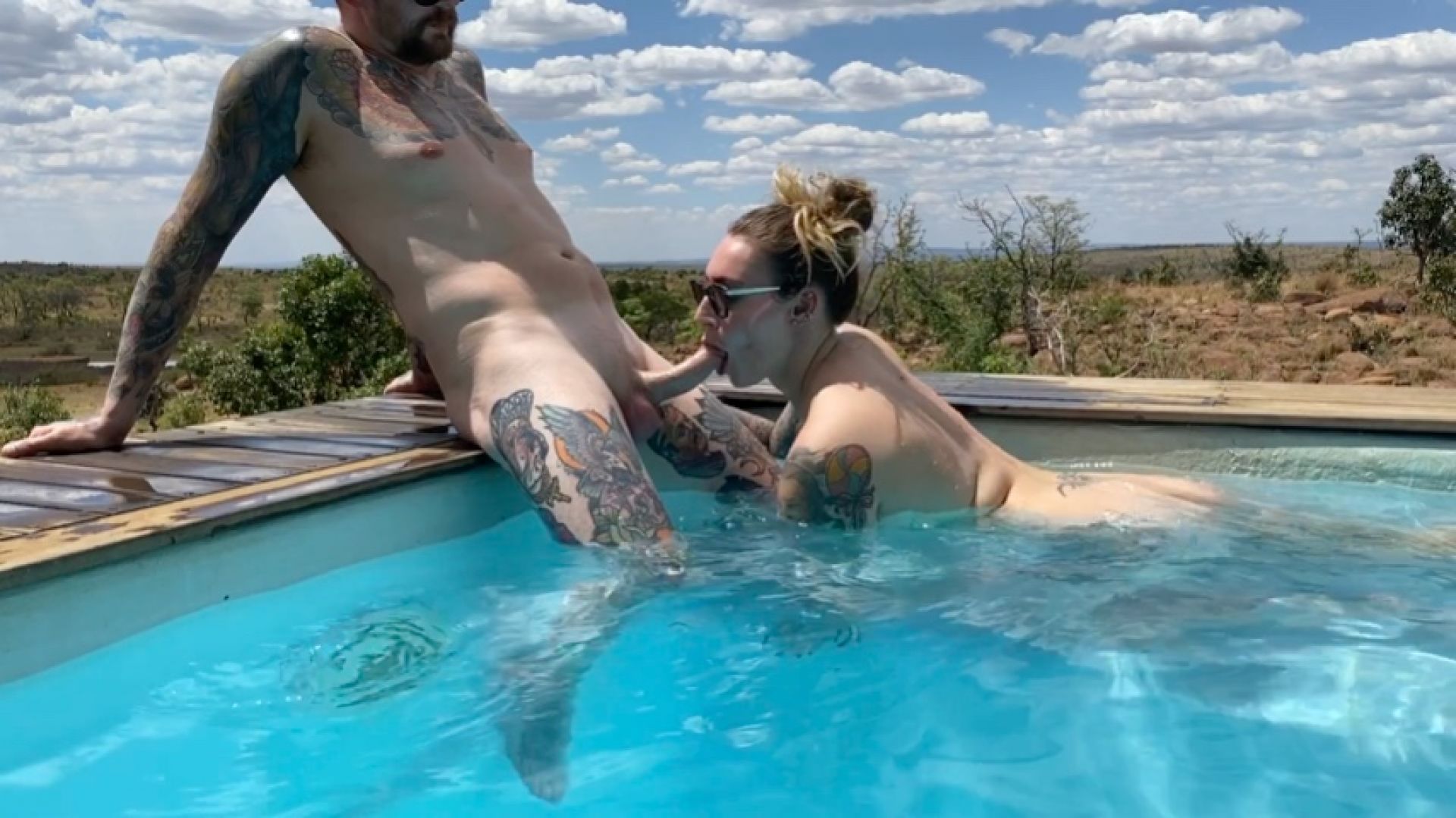 OUTDOOR Blowjob by the Pool