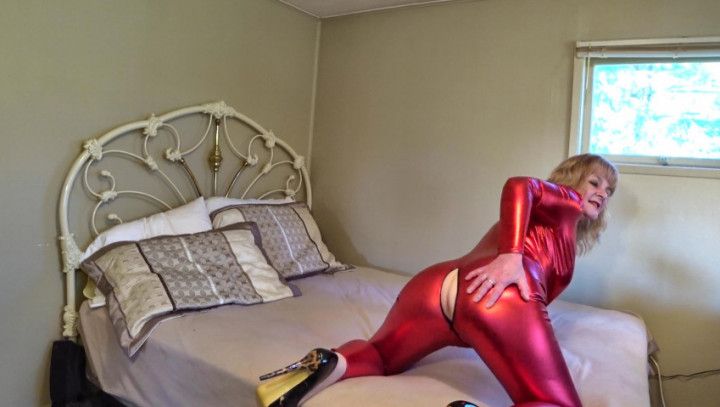 Ass worship in my hot red pvc catsuit