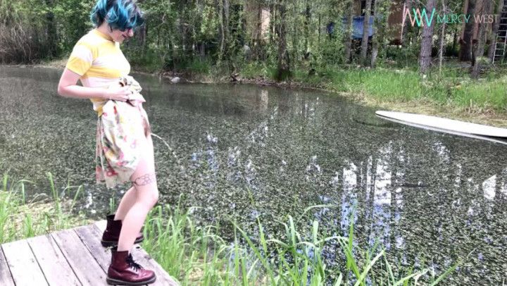 Pissing outdoors in woods &amp; cabin