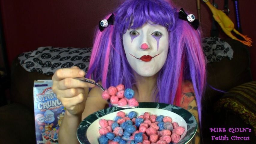 Topless Clown Girl Eats Cereal