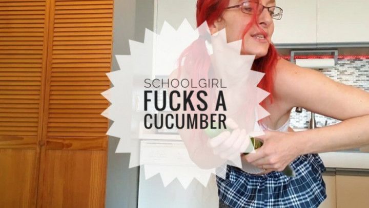 Schoolgirl Fucks A Cucumber