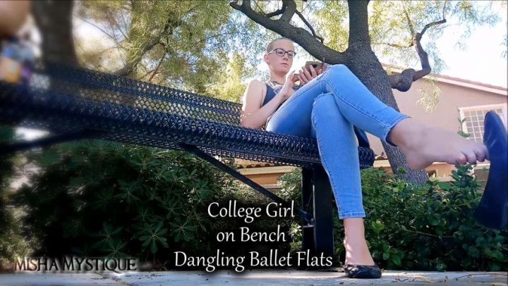 College Girl on Bench Dangling Flats