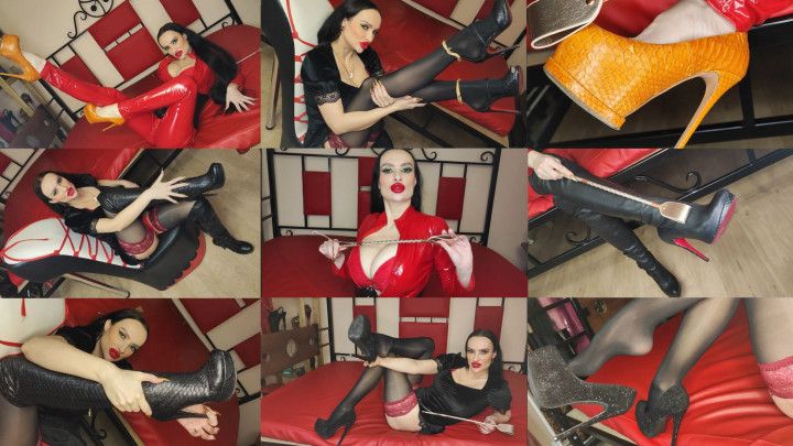 Goddess seduces you with expensive brand boots and heels