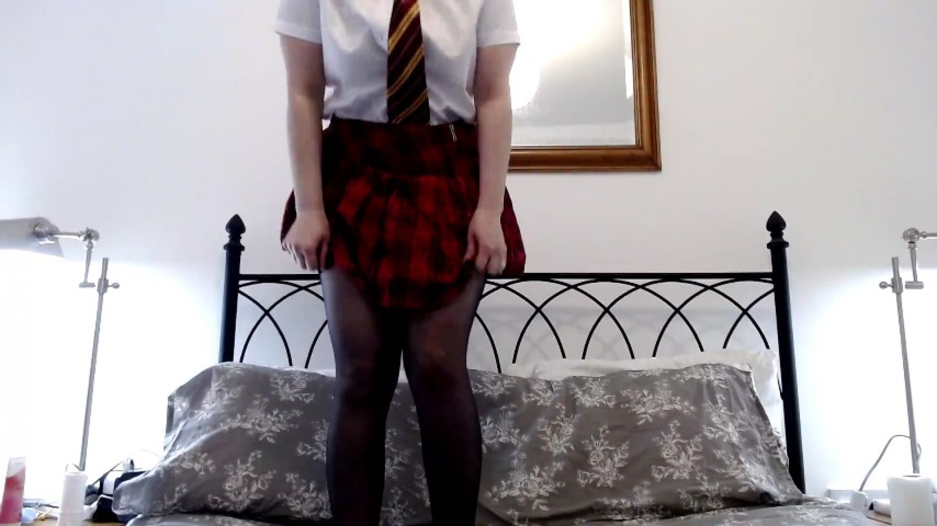 Skirt, shirt, tie, Stockings and small socks on top