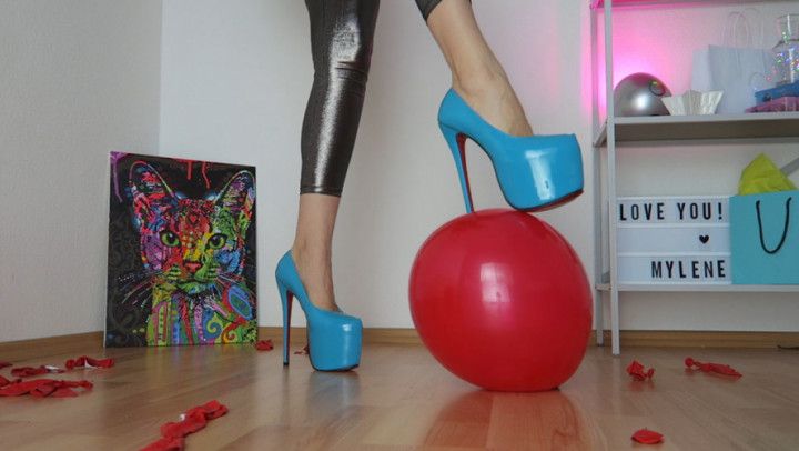 Fun balloons mass pop w/ high heel shoes