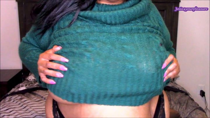BBW Green Sweater Tits Tease HD