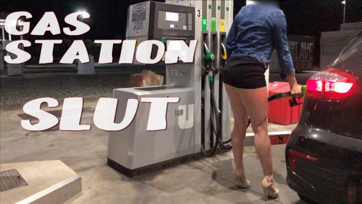 Micro skirt &amp; high heels at gas station