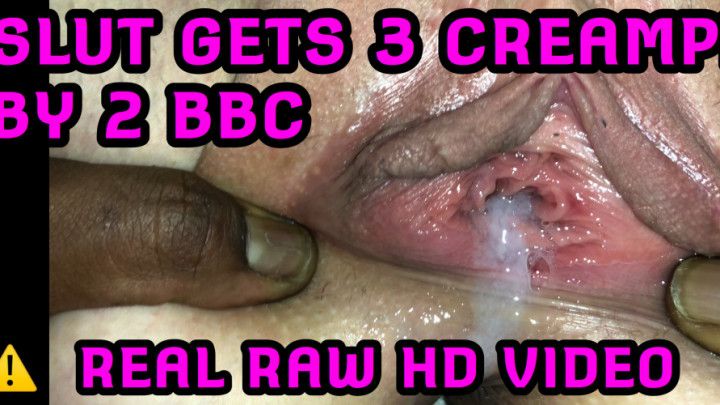 Slut Gets 3 Creampies By 2 BBC