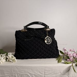 Black Quilted Handbag with Gold Details