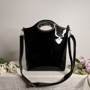 Small Black Leather Bag Gold Details