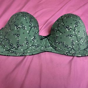 Teal and Floral Strapless Bra