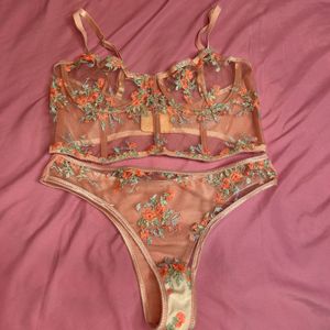Pink Floral 2 Piece Lingerie Set