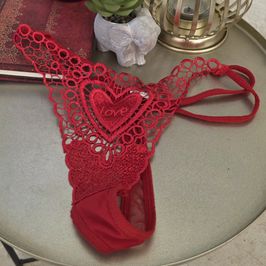 Red lace heart thong