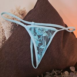 Turquoise lace thong