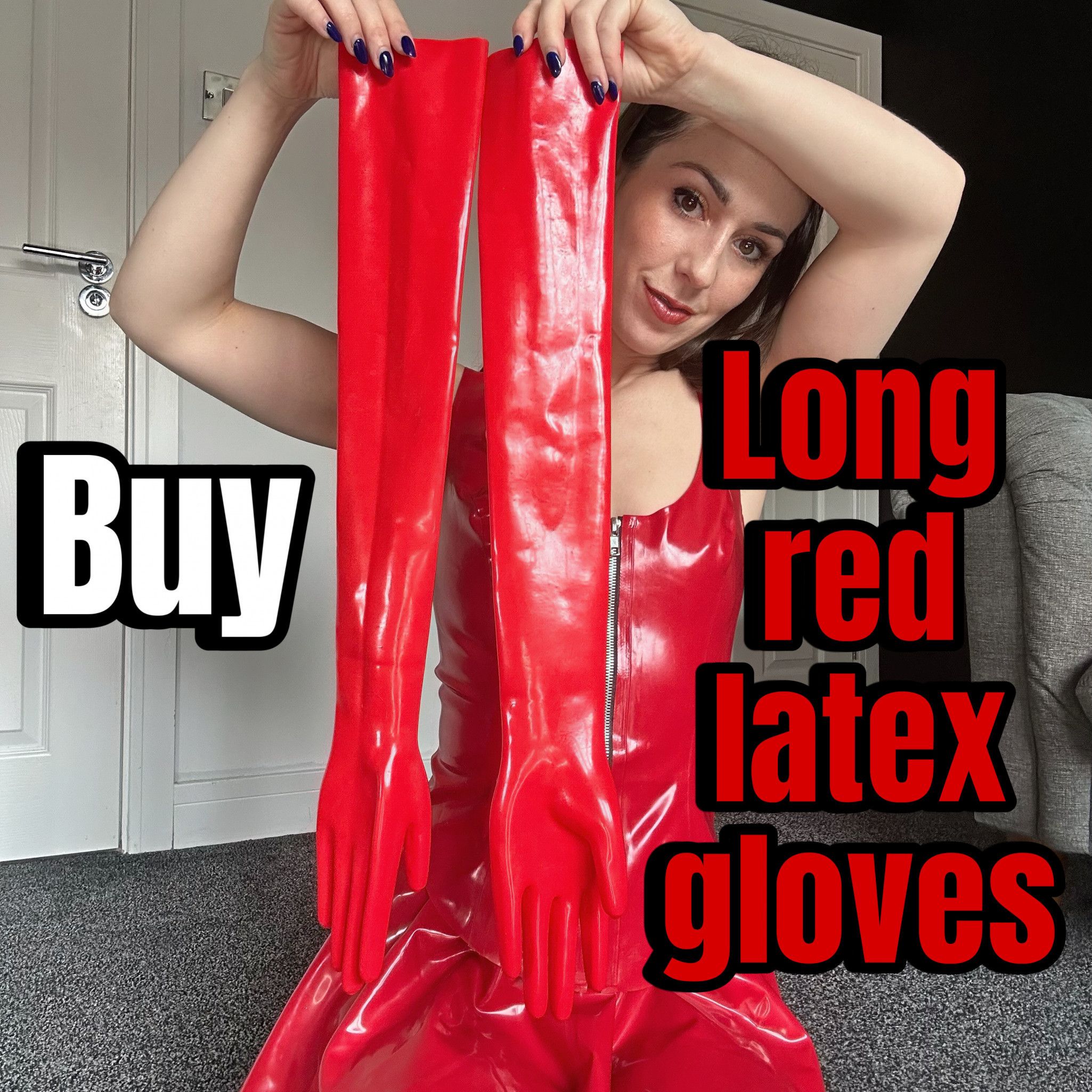 Buy long red latex gloves