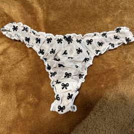 Light Pink And Black Bow Thong