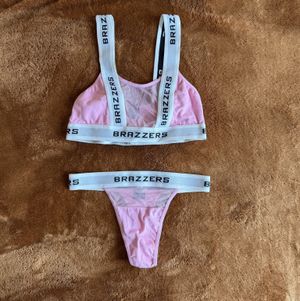Pink Cotton and Mesh Thong Bra and Panty Set