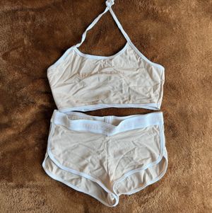 tan boy short and sports bra set