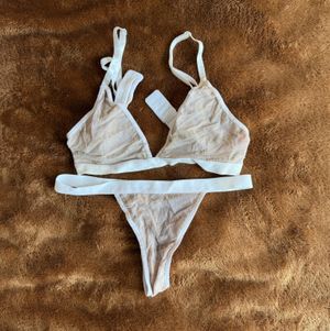 Tan Mesh Thong and Bra Set