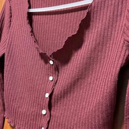 Burgundy Ribbed Cropped Blouse with Button Front