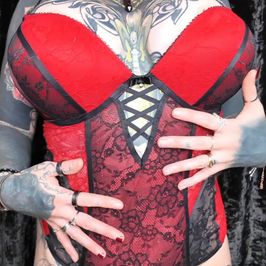 Black  Red Padded Bodysuit  Filthy Femme Fatale Fanta