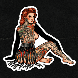 Wildd Tattooed PinUp Redhead Sticker