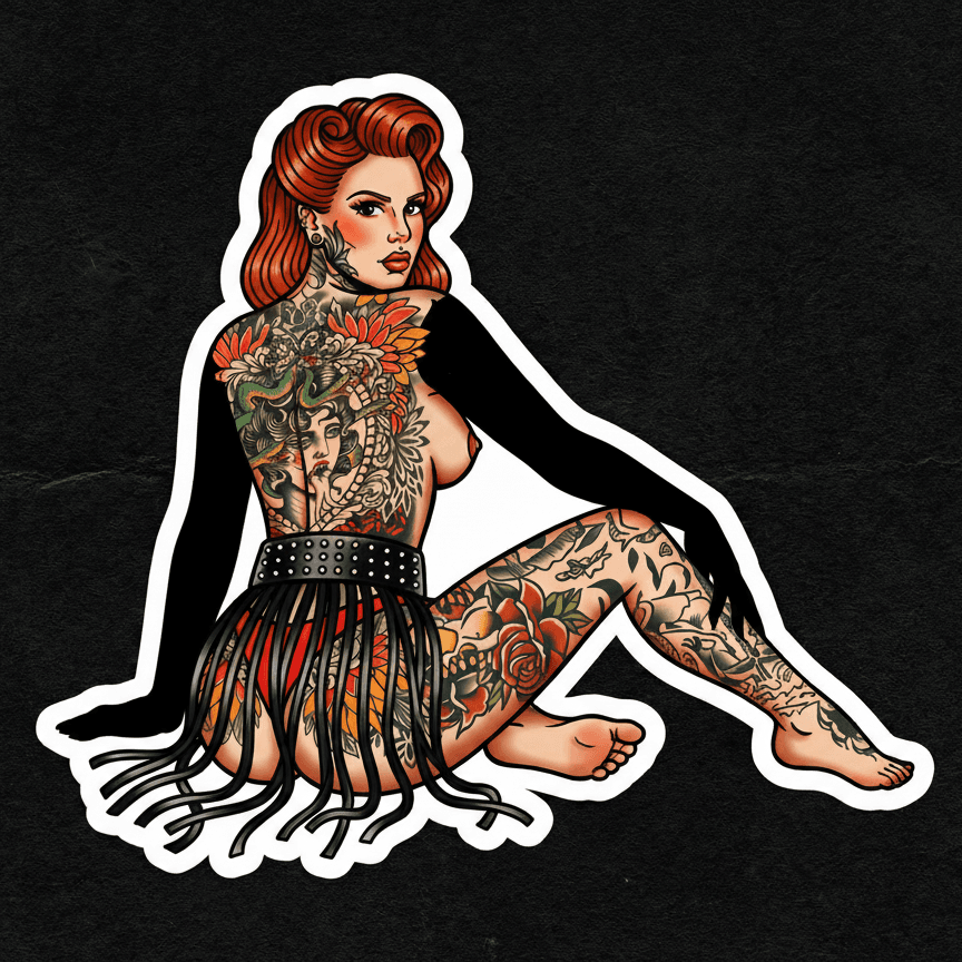 Wildd Tattooed PinUp Redhead Sticker