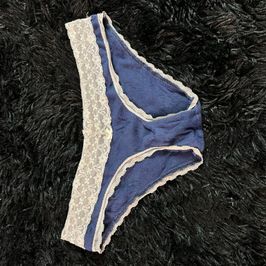 Navy Blue Brief Panties With Lace