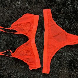 Red Mesh Matching Lingerie Set