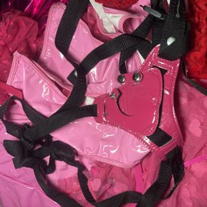 Pink strap on harness
