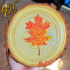 Oak Leaf on Natural Wood Hand Painted