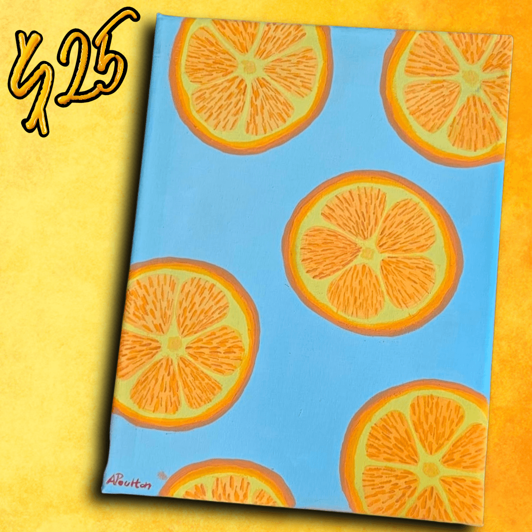 Citrus Dreams Blue Orange Acrylic Painting