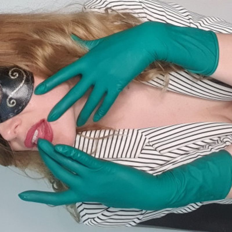 Used green long latex gloves