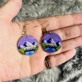 Handmade Wooden Earrings: Purple Mountains