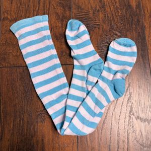 Blue and White Striped Thigh High Stockings Socks