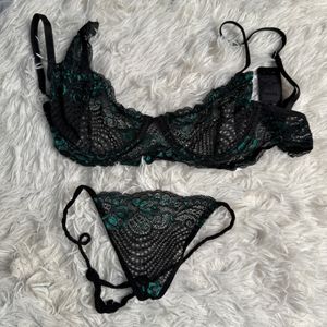 Black and Green Lace Lingerie Set