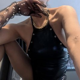 Black latex bodysuit with ties