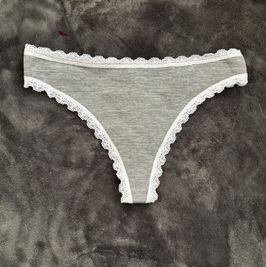 Grey thong with white lace
