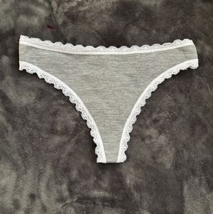 Grey thong with white lace