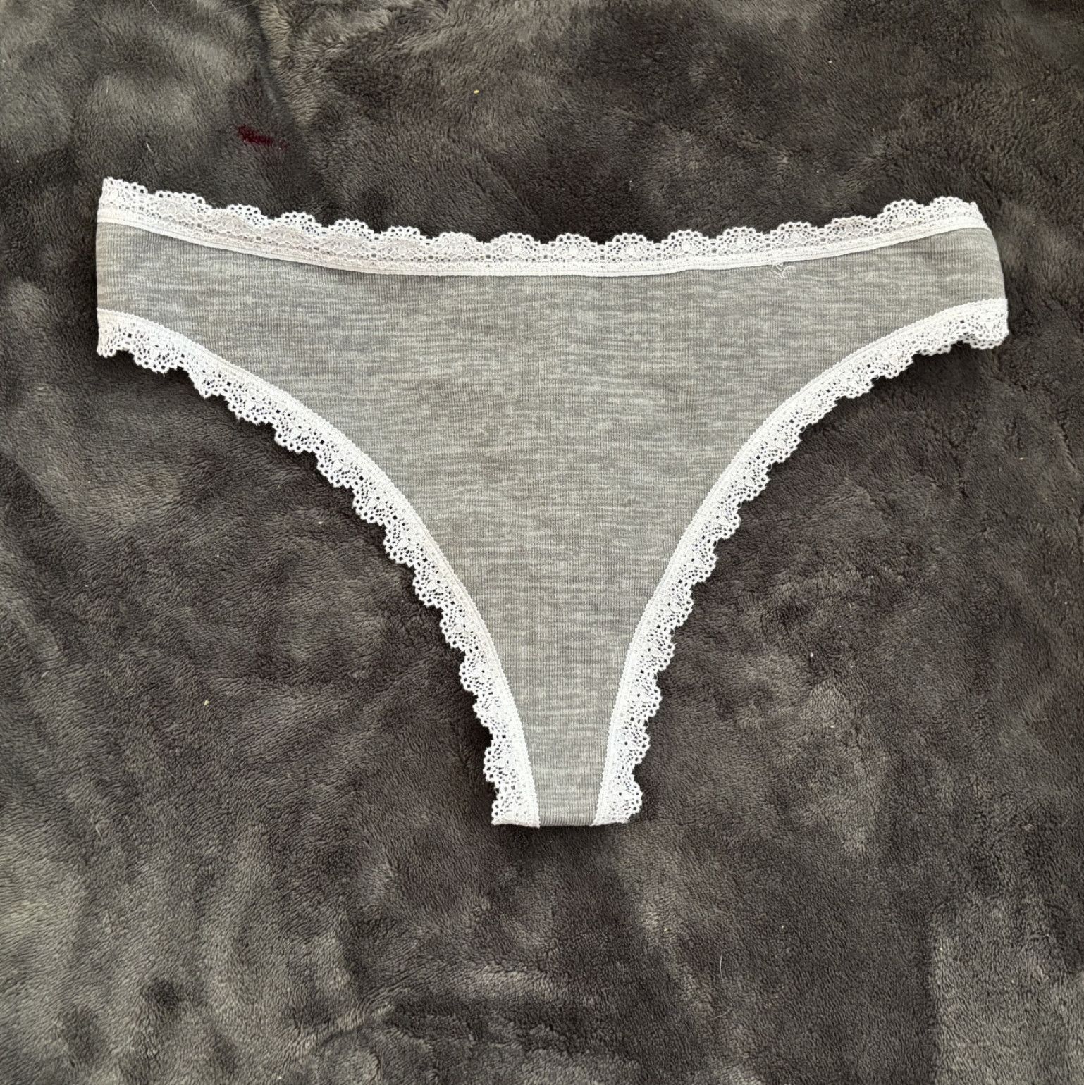 Grey thong with white lace