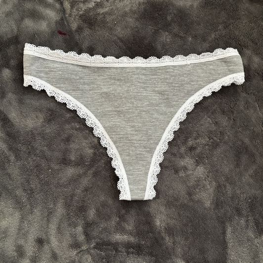 Grey thong with white lace