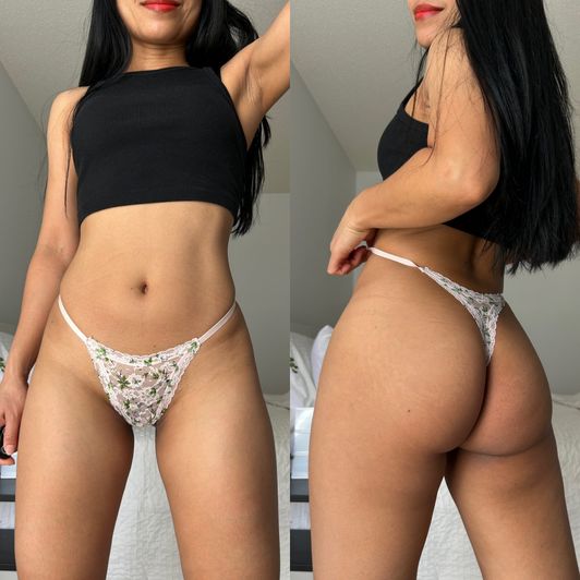 White Lace Thong With Cum Video