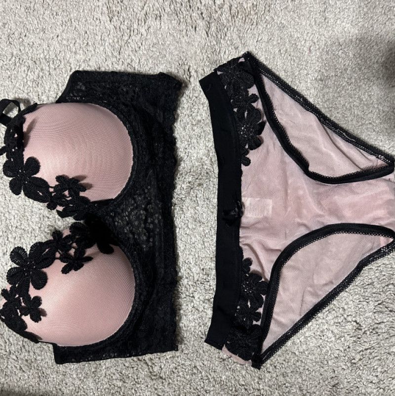 Pink And Black Floral Bra and Panty Set